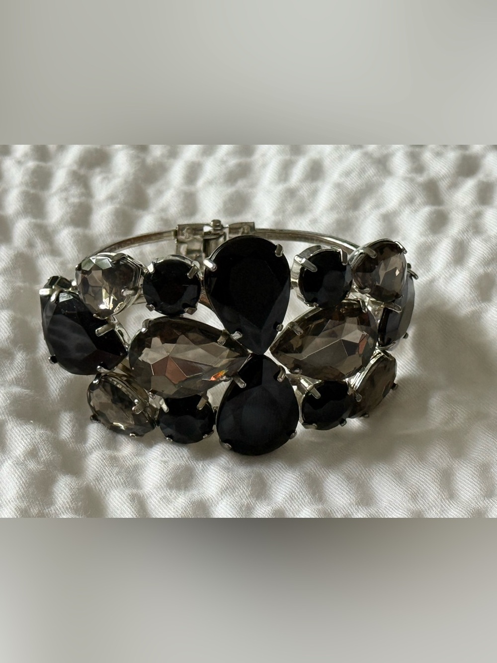 Statement Vintage Juliana Style  Black and Smoky Crystal Clamper Bracelet